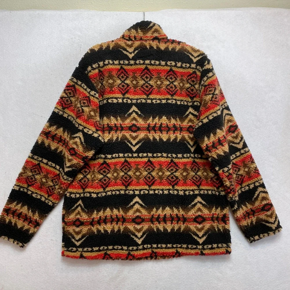 Wrangler Jacket Mens L Black Red Southwestern Aztec Quarter Zip Sherpa Fleece
